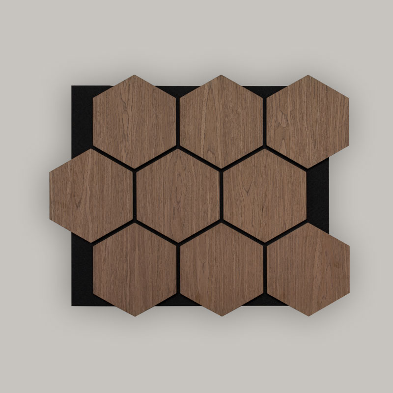 Tường lưới/Tấm tường cách âm lục giác (Gỗ veneer bọc kỹ thuật) - Hoàn thiện vân gỗ 693mm x 567mm