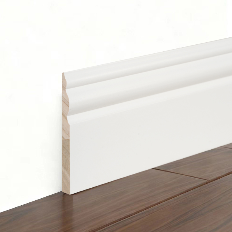 Ván chân tường bằng gỗ thông (Sơn lót & Trắng ngọc trai) 3/5' x 3 7/8'