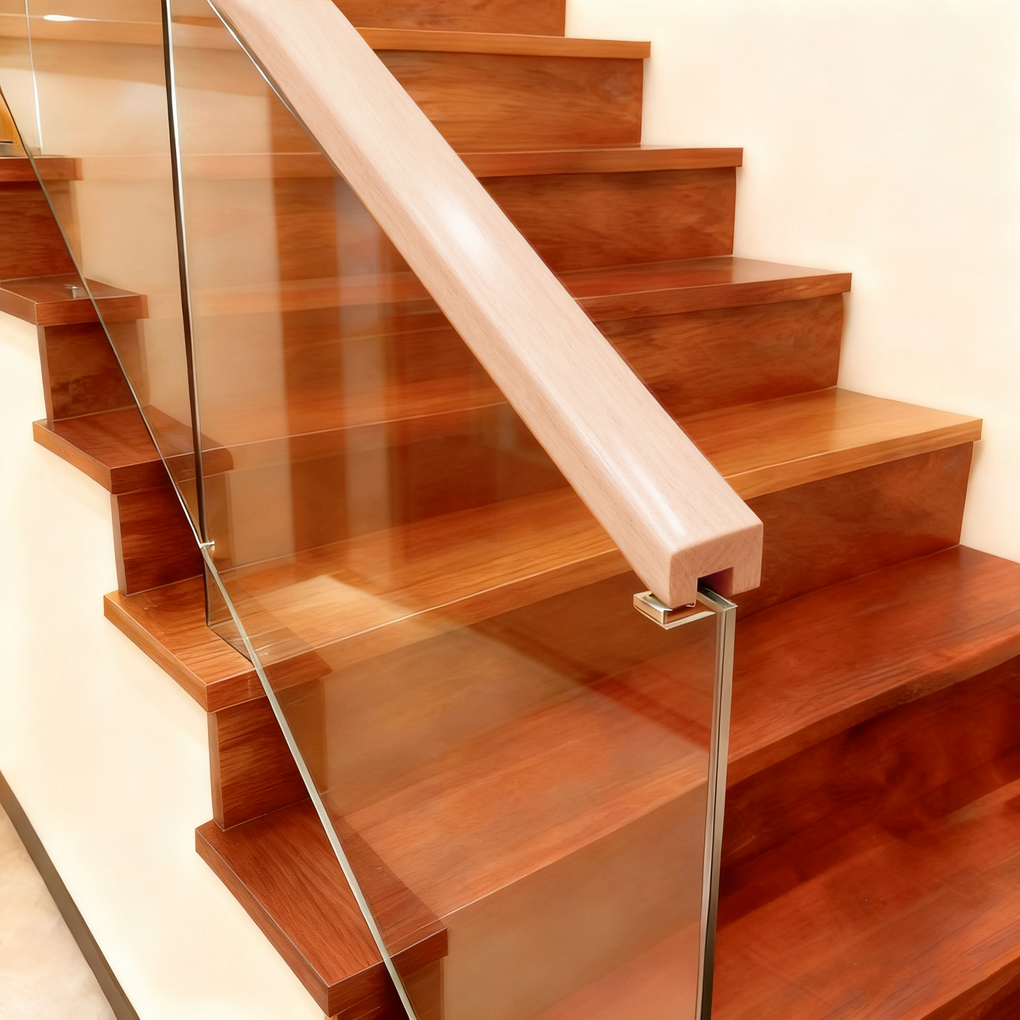 Tay vịn cầu thang bằng gỗ nguyên khối (Bọc PVC) - Màu sồi 1 3/7' x 1 3/7'