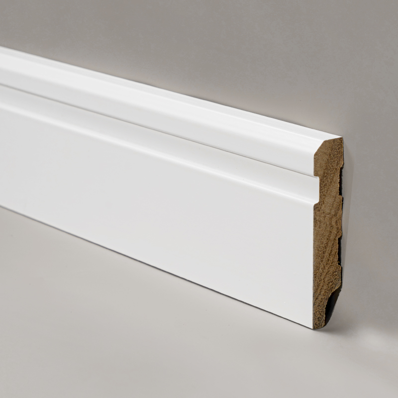 Ván chân tường bằng gỗ nguyên khối (Sơn lót và sơn) -Trắng 3/5' x 3 1/6'