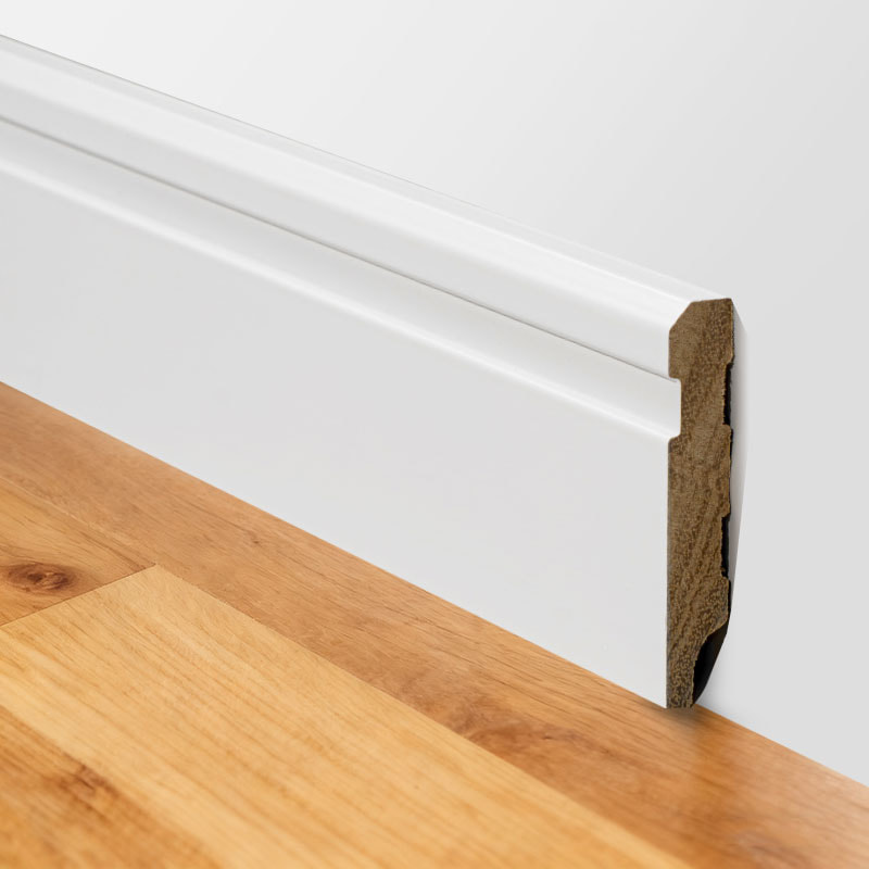 Ván chân tường bằng gỗ nguyên khối (Sơn lót và sơn) -Trắng 3/5' x 3 1/6'